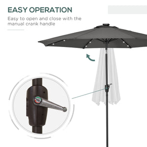 8.8 ft Patio Umbrella, Solar Powered Outdoor Market Table Umbrella with Adjustable LED Lights, Tilt and Crank for Garden, Backyard, Deck, Dark Grey