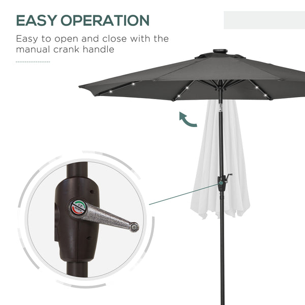 8.8 ft Patio Umbrella, Solar Powered Outdoor Market Table Umbrella with Adjustable LED Lights, Tilt and Crank for Garden, Backyard, Deck, Dark Grey
