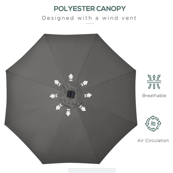 8.8 ft Patio Umbrella, Solar Powered Outdoor Market Table Umbrella with Adjustable LED Lights, Tilt and Crank for Garden, Backyard, Deck, Dark Grey