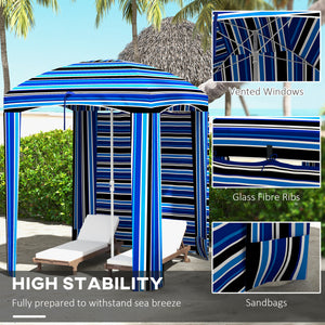 5.9' x 5.9' Portable Beach Umbrella, Ruffled Outdoor Cabana with Walls, Vents, Sandbags, Carry Bag, Blue Stripe