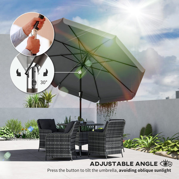 10 ft Patio Umbrella with Push Button Tilt and Crank, Outdoor Market Table Umbrella Parasol with Vent, 8 Ribs for Garden, Deck, Pool, Dark Grey