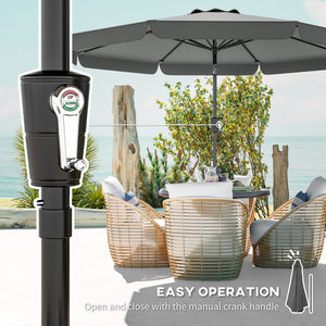 10 ft Patio Umbrella with Push Button Tilt and Crank, Outdoor Market Table Umbrella Parasol with Vent, 8 Ribs for Garden, Deck, Pool, Dark Grey