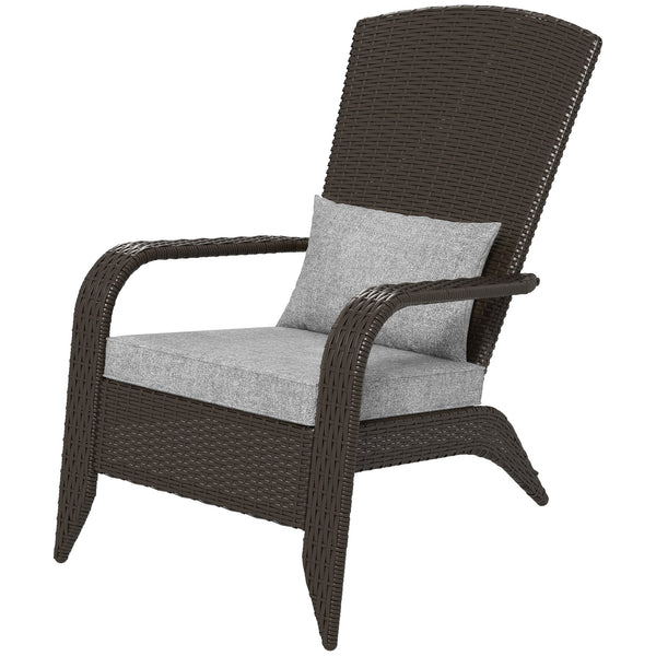 Patio Wicker Adirondack Chair, PE Rattan Outdoor Muskoka Chair, Fire Pit Chair with Cushions for Patio, Garden, Backyard, Poolside, Balcony, Deck, Grey