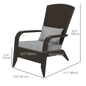 Patio Wicker Adirondack Chair, PE Rattan Outdoor Muskoka Chair, Fire Pit Chair with Cushions for Patio, Garden, Backyard, Poolside, Balcony, Deck, Grey