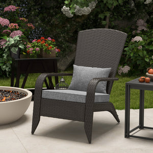 Patio Wicker Adirondack Chair, PE Rattan Outdoor Muskoka Chair, Fire Pit Chair with Cushions for Patio, Garden, Backyard, Poolside, Balcony, Deck, Grey