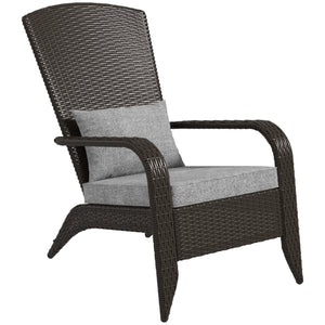 Patio Wicker Adirondack Chair, PE Rattan Outdoor Muskoka Chair, Fire Pit Chair with Cushions for Patio, Garden, Backyard, Poolside, Balcony, Deck, Grey