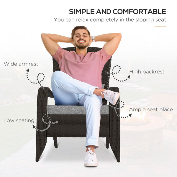 Patio Wicker Adirondack Chair, PE Rattan Outdoor Muskoka Chair, Fire Pit Chair with Cushions for Patio, Garden, Backyard, Poolside, Balcony, Deck, Grey