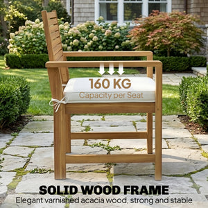 4 Seater Wooden Garden Furniture Set with Loveseat, 2 Armchairs, Wood-Top Table, Acacia Wood Garden Sofa Set with Cushions, Outdoor Furniture Conversation Sets, Cream White