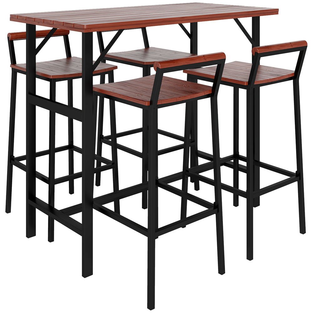 5 Piece Outdoor Bar Table and Chairs Set, Patio Bar Set with 47" Pub Height Tabel and 4 Bar Stools, for Backyard, Balcony, Porch, Pool, Lawn, Brown