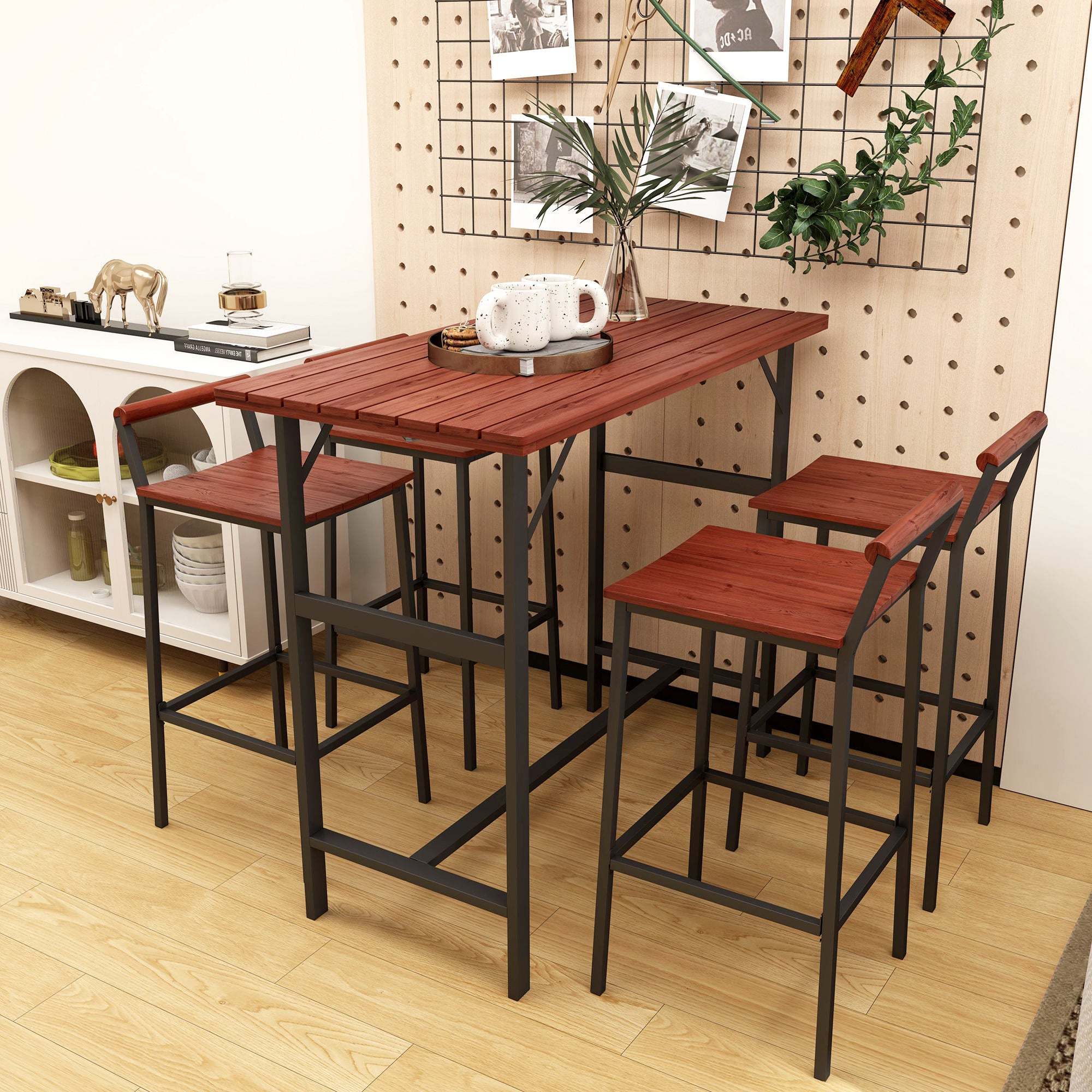 Outsunnny Piece Outdoor Bar Table and Chairs Set, Patio Bar Set