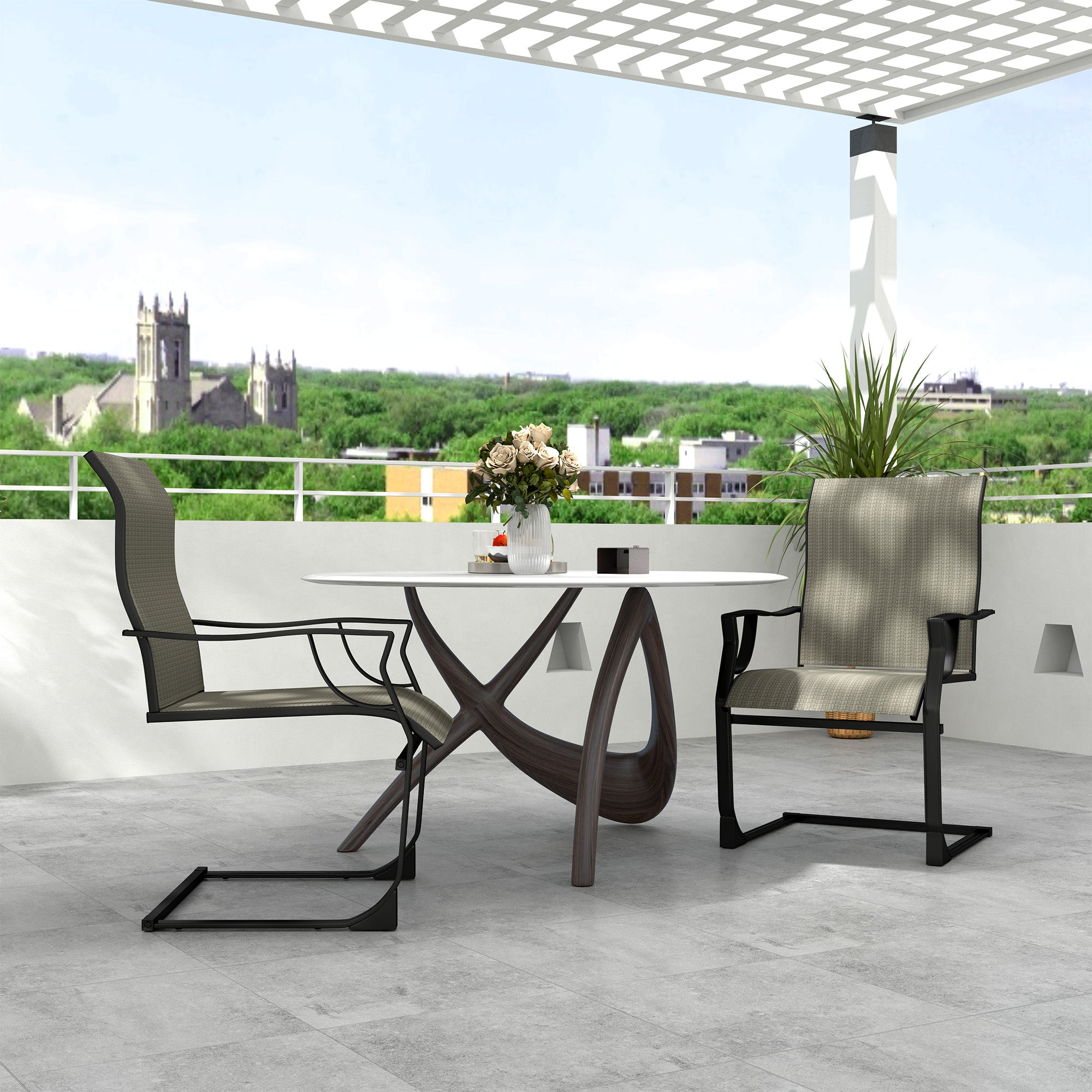 Outsunnny Patio Chairs Set of 2, C Spring Motion Outdoor Dining