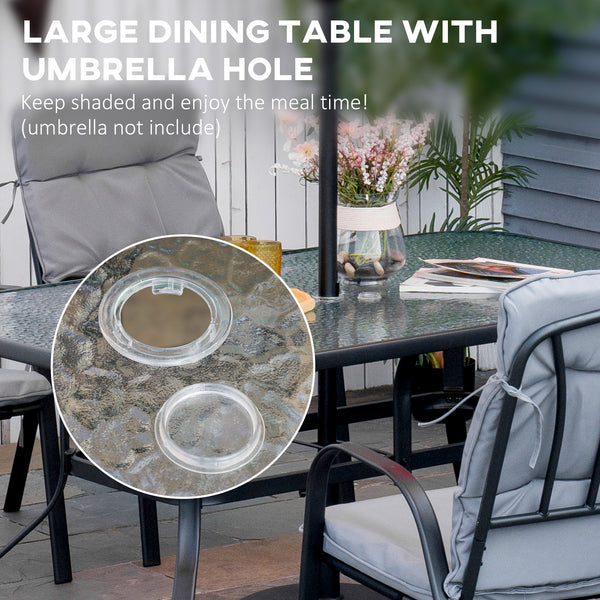 7 Pieces Garden Dining Set, Outdoor Dining Set with Cushions, Tempered Glass Top Table, Umbrella Hole, Texteline Seats, 6 Seater Garden Table and Chairs, Grey