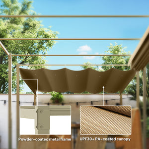 3 x 3(m) Garden Pergola with Retractable Roof and Magnetic Fixture, Outdoor Gazebo Pergola Kit Sun Shade Canopy, UPF30+, Khaki