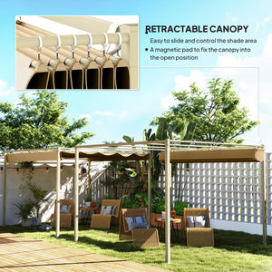 3 x 3(m) Garden Pergola with Retractable Roof and Magnetic Fixture, Outdoor Gazebo Pergola Kit Sun Shade Canopy, UPF30+, Khaki
