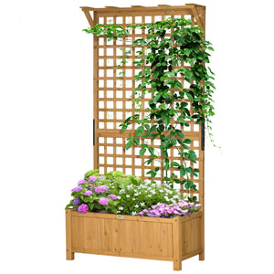 Outsunny Wood Planter with Trellis, Raised Garden Bed for Climbing Plants w/ Drainage Holes and Roof, 35.5" x 17.75" x 72", Yellow