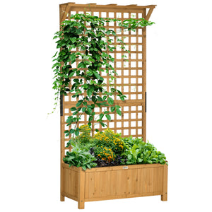 Outsunny Wood Planter with Trellis, Raised Garden Bed for Climbing Plants w/ Drainage Holes and Roof, 35.5" x 17.75" x 72", Yellow