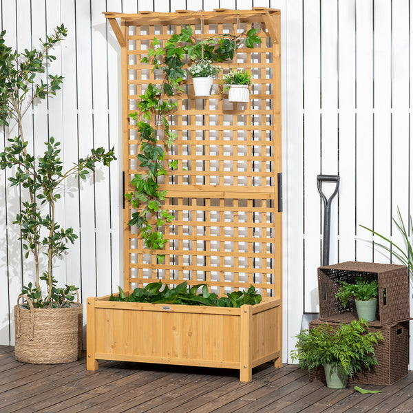 Outsunny Wood Planter with Trellis, Raised Garden Bed for Climbing Plants w/ Drainage Holes and Roof, 35.5" x 17.75" x 72", Yellow