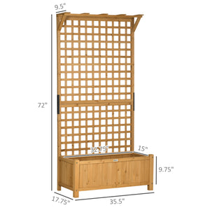 Outsunny Wood Planter with Trellis, Raised Garden Bed for Climbing Plants w/ Drainage Holes and Roof, 35.5" x 17.75" x 72", Yellow