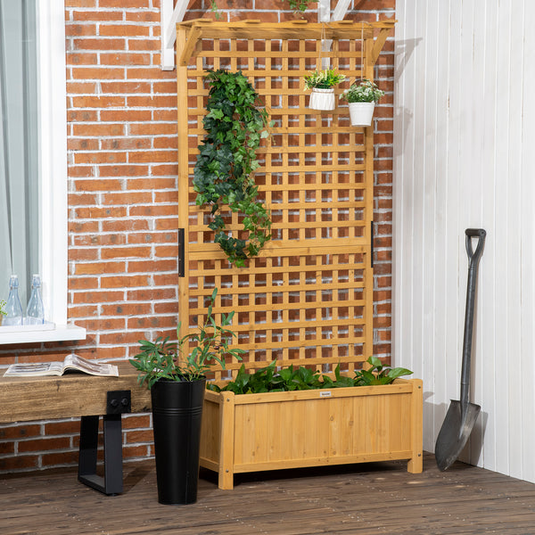 Outsunny Wood Planter with Trellis, Raised Garden Bed for Climbing Plants w/ Drainage Holes and Roof, 35.5" x 17.75" x 72", Yellow