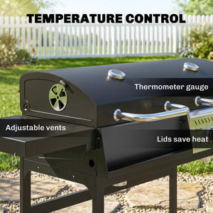 Dual Fuel BBQ Grill, Charcoal and 2+1 Gas Burner Barbecue Grill with Wheels, Warming Rack, Shelves, Thermometer, Bottle Opener, Outdoor Barbeque for Backyard Patio, Black