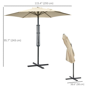 9.6ft Cantilever Patio Umbrella with Easy Lever, Offset Umbrella with Crank Handle, Cross Base, 6 Metal Ribs, Outdoor Sun Shade for Garden, Deck, Cream White
