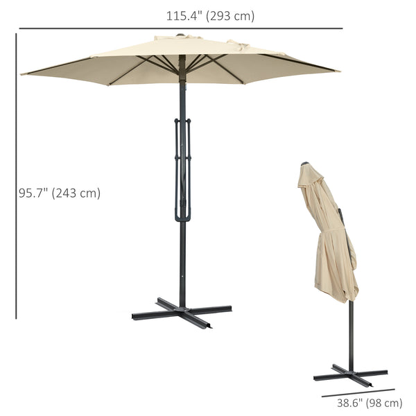 9.6ft Cantilever Patio Umbrella with Easy Lever, Offset Umbrella with Crank Handle, Cross Base, 6 Metal Ribs, Outdoor Sun Shade for Garden, Deck, Cream White