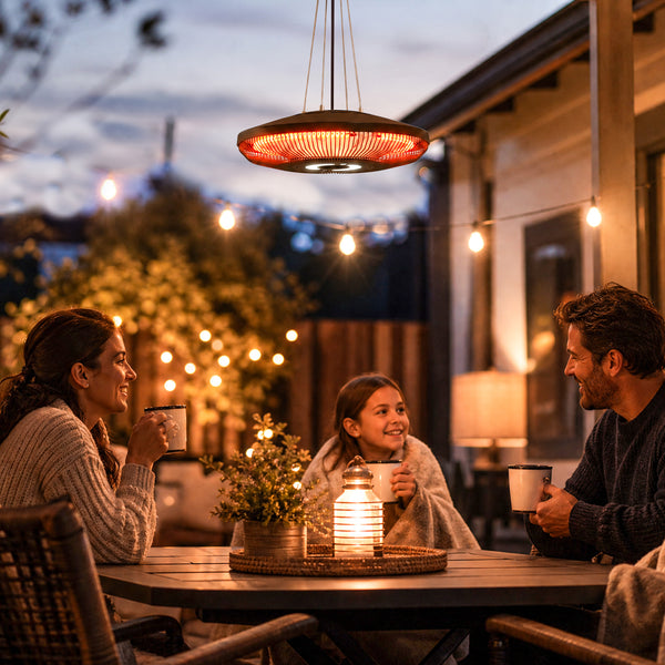 Hanging Electric Patio Heater with LED Light, 1000/2000 W IP65 Waterproof Ceiling Mounted Outdoor Infrared Heater with Touch/Remote Control, 24-Hour Timer, Black