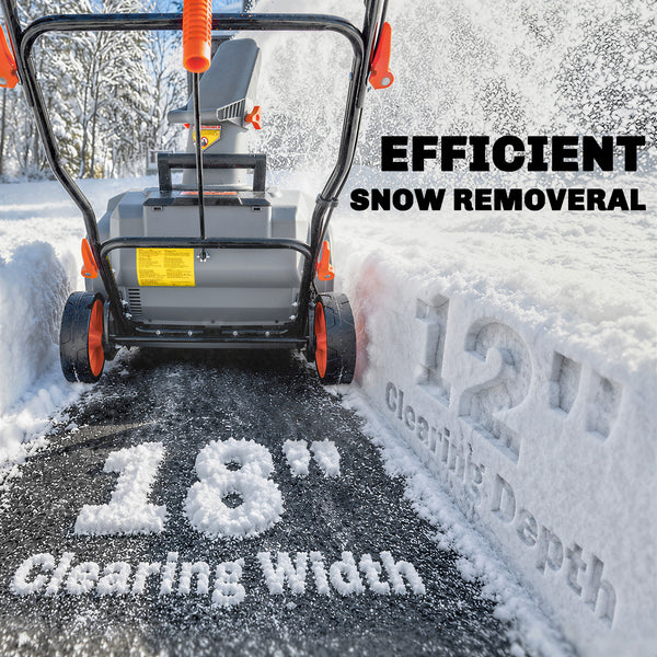 40V 18" Cordless Snow Blower with PU Auger, 1400W Brushless Motor, 12" Depth, Includes Two 4.0Ah Batteries & Fast Charger, 21.3ft Max Throw Distance, 180° Rotatable Chute, Wheels for Driveway