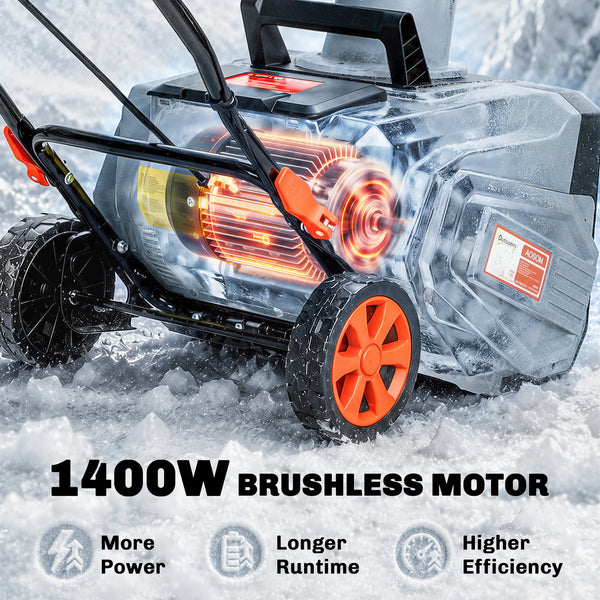 40V 18" Cordless Snow Blower with PU Auger, 1400W Brushless Motor, 12" Depth, Includes Two 4.0Ah Batteries & Fast Charger, 21.3ft Max Throw Distance, 180° Rotatable Chute, Wheels for Driveway
