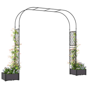 7.2ft Garden Arch with 2 Planter Boxes, PE-Coated Steel Outdoor Trellis Arbor for Climbing Plants, Wedding Arch for Party Outdoor Garden Backyard, Black
