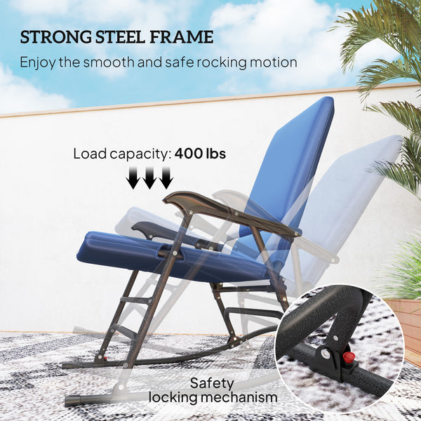 Folding Outdoor Rocking Chairs Set of 2, Oversized Outdoor Rocking Camping Chair with 400 lbs. Capacity, Wide Seat, Padded High Back for Patio, Porch, Garden, Dark Blue