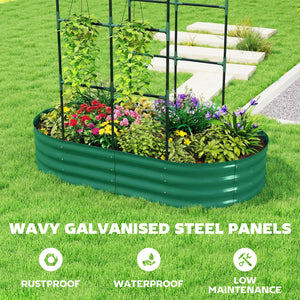 Galvanised Raised Garden Bed with Arched Trellis, 5 x 3 x 6ft Metal Outdoor Planter Box with Open Bottom Design, Modular Raised Bed with Gloves for Vegetable Flower, Easy Assembly, Green