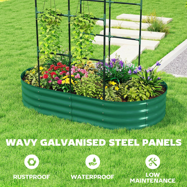 Galvanised Raised Garden Bed with Arched Trellis, 5 x 3 x 6ft Metal Outdoor Planter Box with Open Bottom Design, Modular Raised Bed with Gloves for Vegetable Flower, Easy Assembly, Green