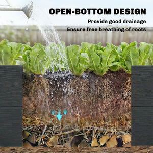 Vinyl Raised Garden Bed Kit, 3 x 3 x 1ft Elevated Garden Box with Open Bottom, Screwless Outdoor Planter Box for Flowers Herbs Vegetables, DIY Assembly, Grey Wood Effect