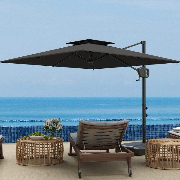 2.5m Garden Cantilever Parasol with Fillable Base, Up to 40kg, Double Top Garden Parasol, Square Overhanging Patio Umbrella with Crank Handle and Tilt for Outdoor Sun Shade, Dark Grey
