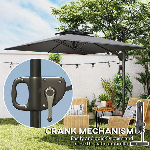 2.5m Garden Cantilever Parasol with Fillable Base, Up to 40kg, Double Top Garden Parasol, Square Overhanging Patio Umbrella with Crank Handle and Tilt for Outdoor Sun Shade, Dark Grey