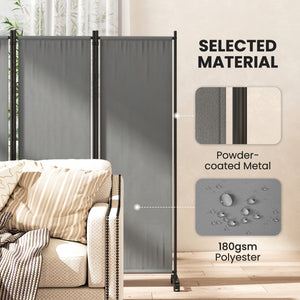 4 Panel Folding Room Divider with Lockable Wheels, 5.6ft Rolling Privacy Screen, Portable Freestanding Room Partition Separator for Home Office Bedroom, Dark Grey
