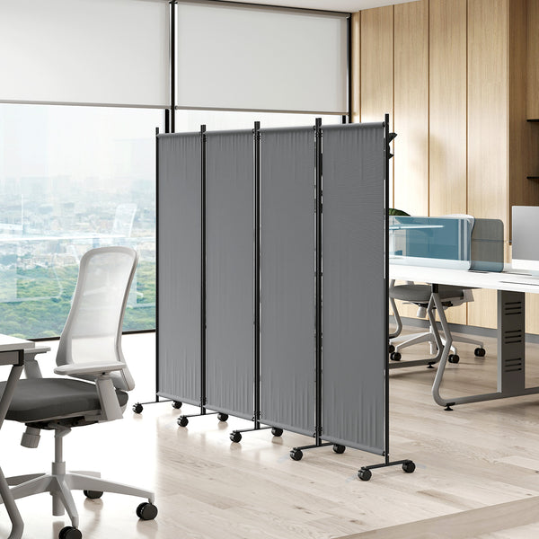 4 Panel Folding Room Divider with Lockable Wheels, 5.6ft Rolling Privacy Screen, Portable Freestanding Room Partition Separator for Home Office Bedroom, Dark Grey