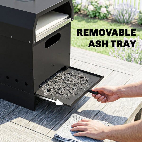 3 in 1 Outdoor Pizza Oven, Portable Wood Fired Pizza Maker with Handles, Stone and Peel, Charcoal BBQ Grill for Garden, Party, Camping, Picnic