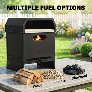 3 in 1 Outdoor Pizza Oven, Portable Wood Fired Pizza Maker with Handles, Stone and Peel, Charcoal BBQ Grill for Garden, Party, Camping, Picnic