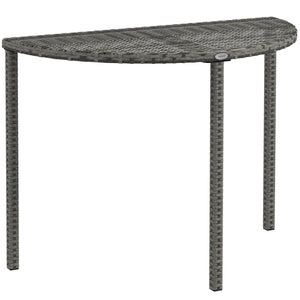 Half Round Side Table, PE Rattan Narrow Coffee Table with Metal Frame for Patio, Garden, Balcony, 39.4" x 19.7" x 29.1", Grey