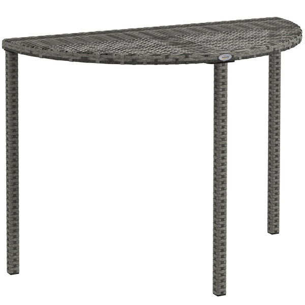 Half Round Side Table, PE Rattan Narrow Coffee Table with Metal Frame for Patio, Garden, Balcony, 39.4" x 19.7" x 29.1", Grey