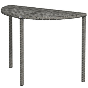 Half Round Side Table, PE Rattan Narrow Coffee Table with Metal Frame for Patio, Garden, Balcony, 39.4" x 19.7" x 29.1", Grey