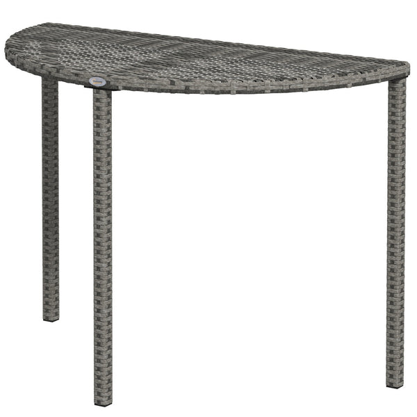 Half Round Side Table, PE Rattan Narrow Coffee Table with Metal Frame for Patio, Garden, Balcony, 39.4" x 19.7" x 29.1", Grey
