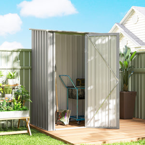 5ft x 3ft Garden Storage Shed, Outdoor Metal Shed with Sloped Roof, Lockable Door for Tools, Equipment, Aluminium Grey