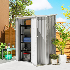 5ft x 3ft Garden Storage Shed, Outdoor Metal Shed with Sloped Roof, Lockable Door for Tools, Equipment, Aluminium Grey