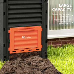 Garden Compost Bin 80 Gallon Outdoor Large Capacity Composter Fast Create Fertile Soil Aerating Box, Easy Assembly, Orange