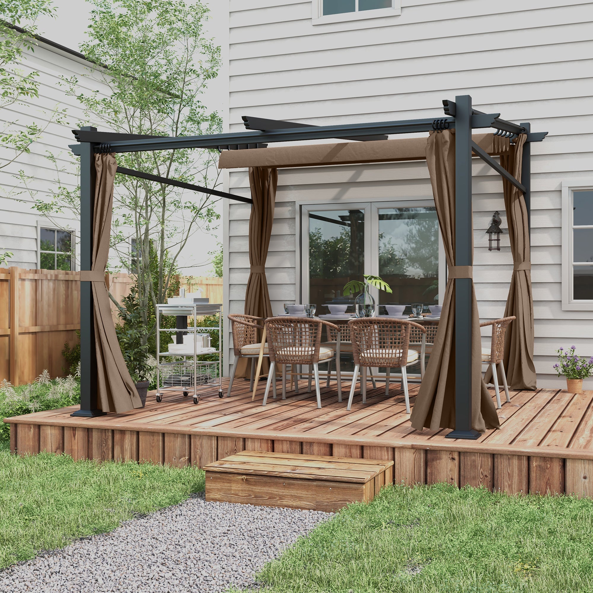 Outsunnny 10' x 10' Metal Pergola with Sliding Roof Canopy