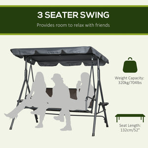 3 Seater Swing Chair, Garden Swing Seat Bench with Adjustable Canopy, Rattan Seat and Steel Frame for Patio, Yard, Dark Grey
