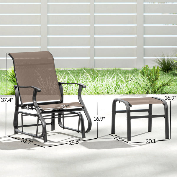 Outdoor Glider Chair with Ottoman, Patio Glider Set with 24.4" High Back, 22" Wide Seat, 2-Piece Outdoor Lounge Set with All-Weather Breathable Mesh for Porch, Garden, Backyard, Brown
